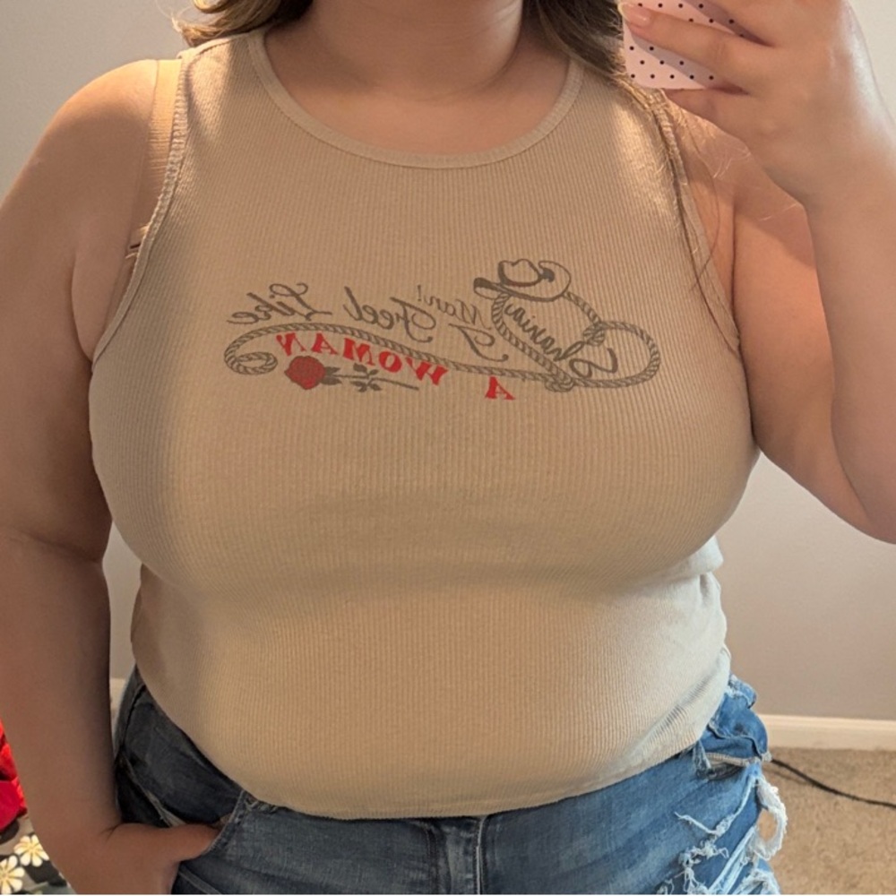 Shania Graphic Tank Top- Beige
